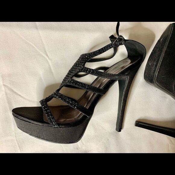 Forever 21 black strappy embellished heel platform Sz US 8 - Picture 4 of 5